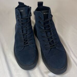 Karl Lagerfeld Paris Suede High Top Blue Lace Up Sneakers Side Zipper Size 9M